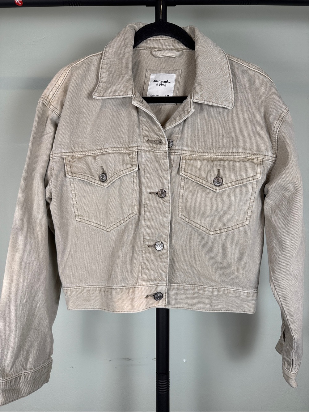 Abercrombie & Fitch Cream Beige Denim Trucker Jacket - Size M